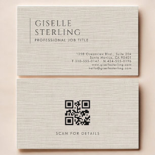 Cartão De Visita Código QR de Linho Natural Luxuoso