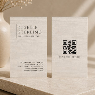 Cartão De Visita Código QR de Linho Natural Luxuoso