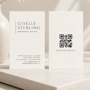 Cartão De Visita Código QR de Linho Natural Marfim Luxuoso