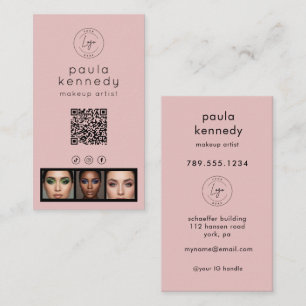 Cartão De Visita Código QR de Logo de Foto Moderno Rosa Rubor