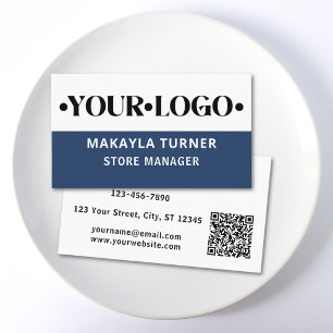 Cartão De Visita Código QR de Logo Personalizado Azul