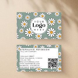 Cartão De Visita Código QR de Logo Personalizado Floral de Margarid
