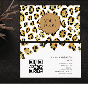 Cartão De Visita Código QR de Logo Personalizado Leopardo Chita Pre
