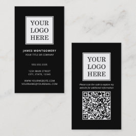 Cartão De Visita Código QR de Logo Personalizado Profissional Preto