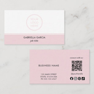 Cartão De Visita Código QR de Logo Simples Rosa Mídia Social