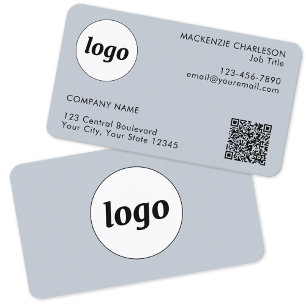 Cartão De Visita Código QR de Logotipo e Texto Simples Azul Pó