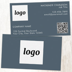 Cartão De Visita Código QR de Logotipo e Texto Simples Cinza Carvão