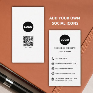 Cartão De Visita Código QR de Logotipo Minimalista Vertical Moderno