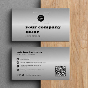 Cartão De Visita Código QR de logotipo personalizado moderno pratea