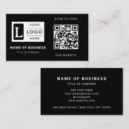 Cartão De Visita Código QR de Logotipo Personalizado Preto Minimali