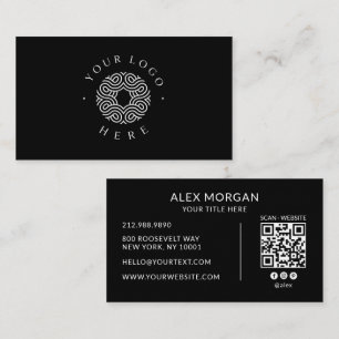 Cartão De Visita Código QR de Logotipo Preto Moderno