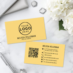 Cartão De Visita Código QR de Logotipo Profissional Amarelo Minimal