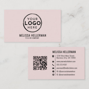 Cartão De Visita Código QR de Logotipo Profissional Rosa Corado