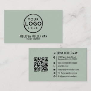 Cartão De Visita Código QR de Logotipo Profissional Verde Minimalis