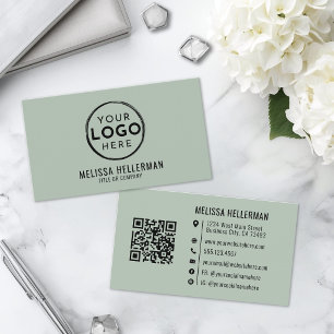 Cartão De Visita Código QR de Logotipo Profissional Verde Minimalis