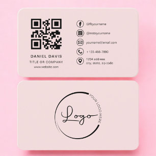 Cartão De Visita Código QR de Logotipo Rosa Profissional