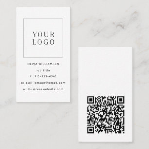 Cartão De Visita Código QR de Logotipo Vertical Branco Minimalista