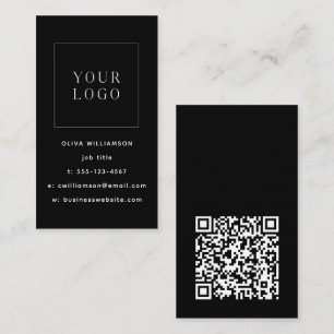 Cartão De Visita Código QR de Logotipo Vertical Preto Minimalista M