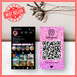 Cartão De Visita Código QR de Luxo Instagram com Brilho Rosa