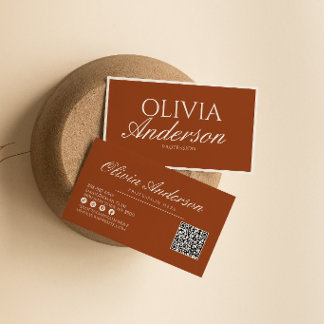 Cartão De Visita Código QR de Luxo Laranja Queimado Vintage Dinheir