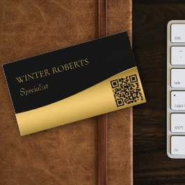 Cartão De Visita Código QR de luxo preto e dourado profissional