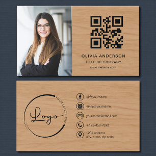Cartão De Visita Código QR de Madeira para Foto Profissional nas Mí