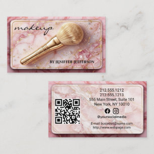 Cartão De Visita Código QR de maquiador de mármore rosa elegante