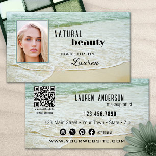 Cartão De Visita Código QR de Maquiagem Profissional Praia Beleza