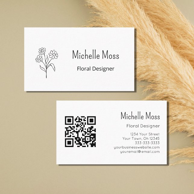 Cartão De Visita Código QR de margarida simples Designer Floral (Criador carregado)