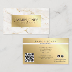 Cartão De Visita Código QR de Mármore Dourado Elegante