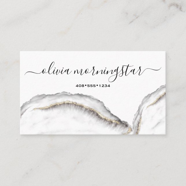 Cartão De Visita Código QR de mármore preto e Dourado de árgula (Frente)