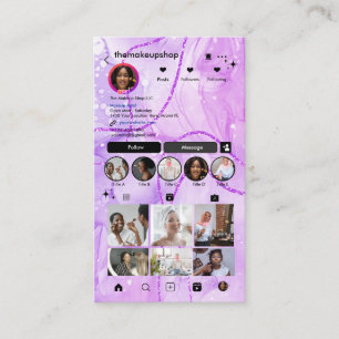 Cartão De Visita Código QR de Mármore Roxo do Instagram Mídia Socia