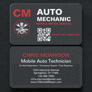 Cartão De Visita Código QR de Mecânico Automotivo Móvel