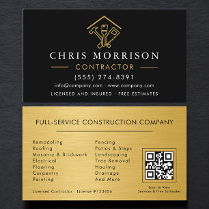 Cartão De Visita Código QR de Melhoria Residencial Industrial Preto