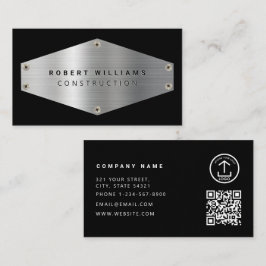 Cartão De Visita Código QR de Metal de Construção Preto Metálico Pr
