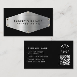 Cartão De Visita Código QR de Metal de Construção Preto Metálico Pr