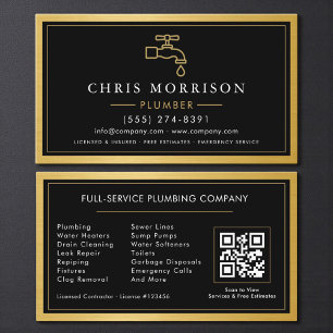 Cartão De Visita Código QR de Metal Dourado Preto para Empreiteiro