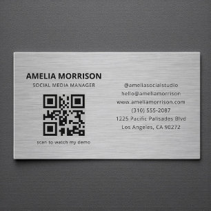 Cartão De Visita Código QR de Metal Moderno Minimalista Profissiona