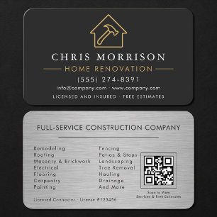Cartão De Visita Código QR de Metal para Reforma Residencial