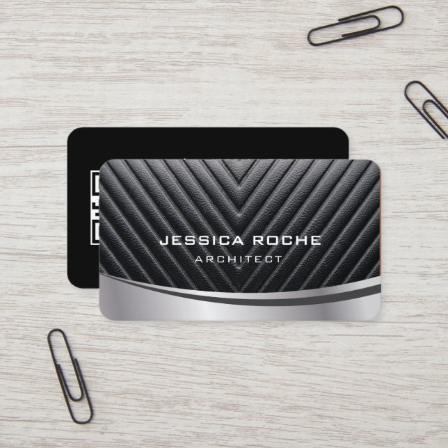 Cartão De Visita Código QR de metal preto de arquitetura (Frente/Verso In Situ)