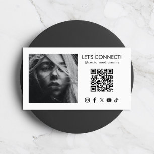 Cartão De Visita Código QR de Mídia Social Adicionar Foto Branco