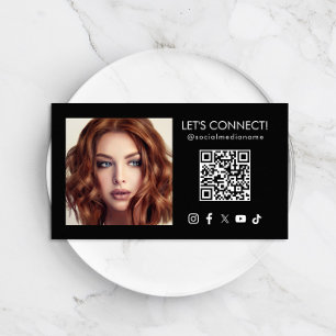 Cartão De Visita Código QR de Mídia Social Adicionar Foto Preto
