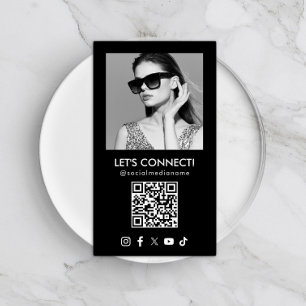 Cartão De Visita Código QR de Mídia Social Adicionar Foto Preto Ver
