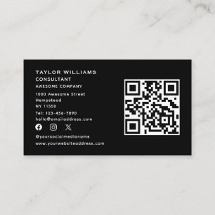 Cartão De Visita Código QR de Mídia Social Branca Preta Conectado c