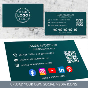 Cartão De Visita Código QR de Mídia Social com Logotipo Profissiona