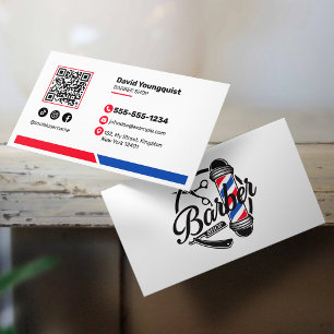 Cartão De Visita Código QR de Mídia Social de Barbearia Minimalista