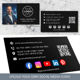 Cartão De Visita Código QR de Mídia Social de Foto de Logo Profissi