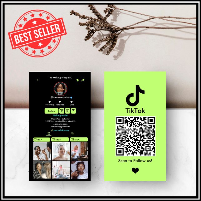 Cartão De Visita Código QR de Mídia Social do Limão TikTok Verde (Criador carregado)