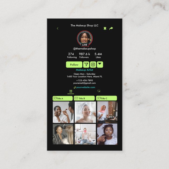 Cartão De Visita Código QR de Mídia Social do Verde limão TikTok (Frente)
