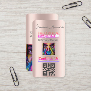 Cartão De Visita Código QR de mídia social Dourada rosa - Fotografi